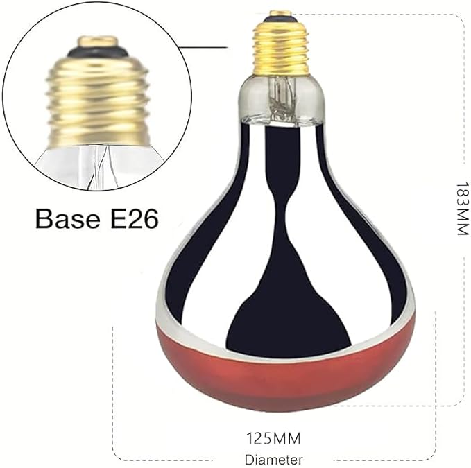 Heat Lamp Bulb R40 125 Watt 2 Pack Painted Red Infrared Glass Lamp Bulb for Food Service, Brooder Bulb, Chicks, Pet, Bathroom.