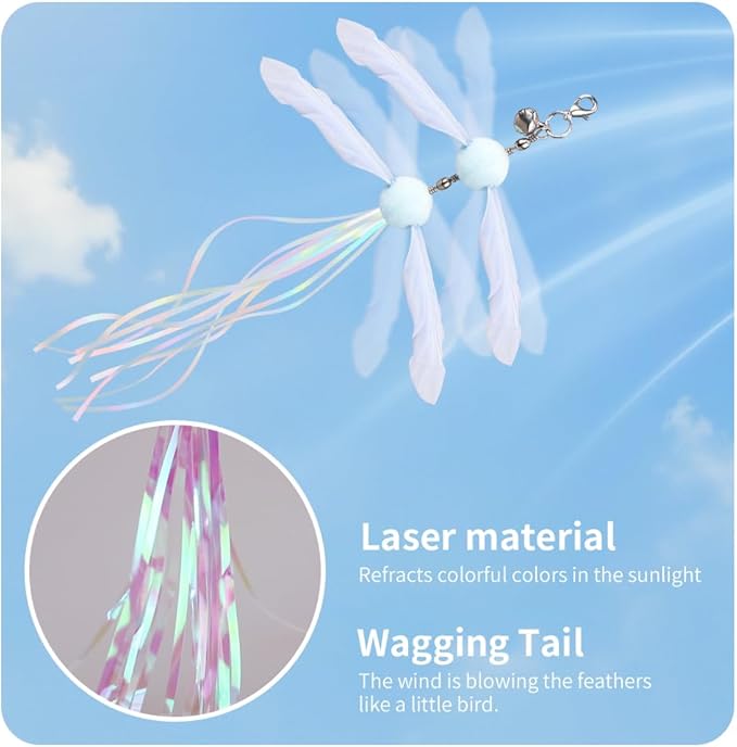 PAZ'S GIFT Cat Wand Toys, Rotating Feather 2 Piece Catnip wzggle Sounding Toy, Soft and Durable, Interactive cat Kick Toys for Indoor Play