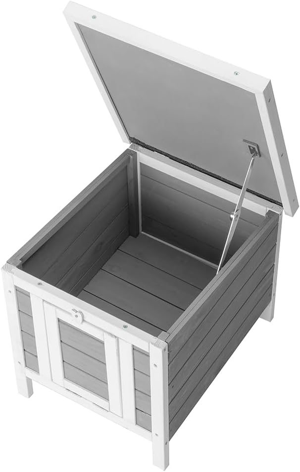 Wooden Bunny House Rabbit Cat Hutch, Feral Cats Outdoor Weatherproof Rabbit Hutch w/Ramp, Lockable Doors, Openable Top, Small Pet House for Rabbits, Bunnies, Guinea Pigs, 16.5" x 20.5" x 17.3"