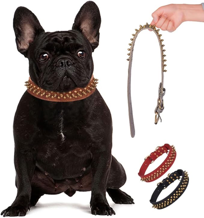 Spiked Dog Collar Soft Pu Leather Mushrooms Rivet Spike Studded Puppy Adjustable Pet Collars for Small Breeds (XS, Brown2)