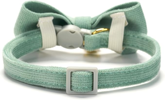 Cotton Breakaway Kitten Collar with Bow Tie and Bell Adjustable Cute Soft Corduroy Cat Collars for Small Cats(Grass Green,XS)