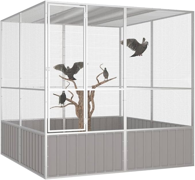 Steel Bird Cage, Large Flight King Bird Cage for Cockatiels African Grey Quaker Amazon Sun Parakeets Green Cheek Conures Pigeons Parrot Bird Cage Birdcage, Gray 84.1"x85.6"x83.3" -AA