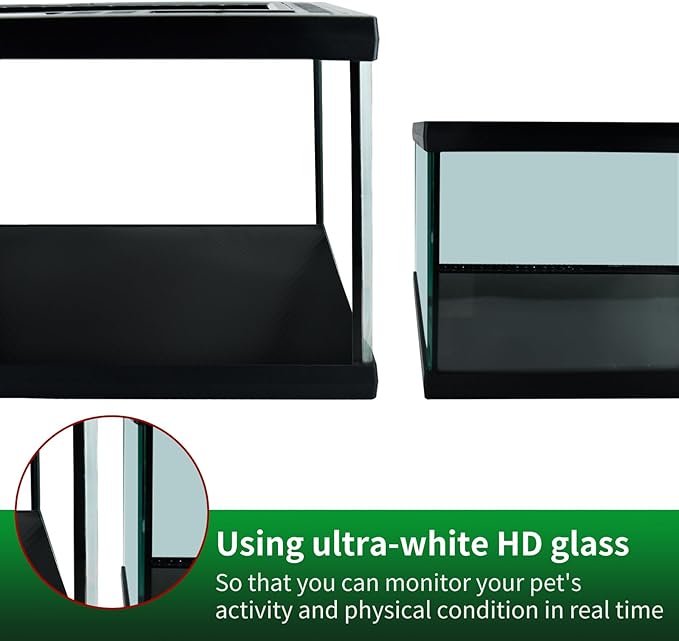 Reptile Glass Terrarium Tank 12 * 12 * 8" Full View with Top Ventilation, Amphibians Box Habitat Enclosure Cage for Frog,Spiders,Dubia Cockroach,Praying Mantis,Cricket,Tarantula,Hermit Crab