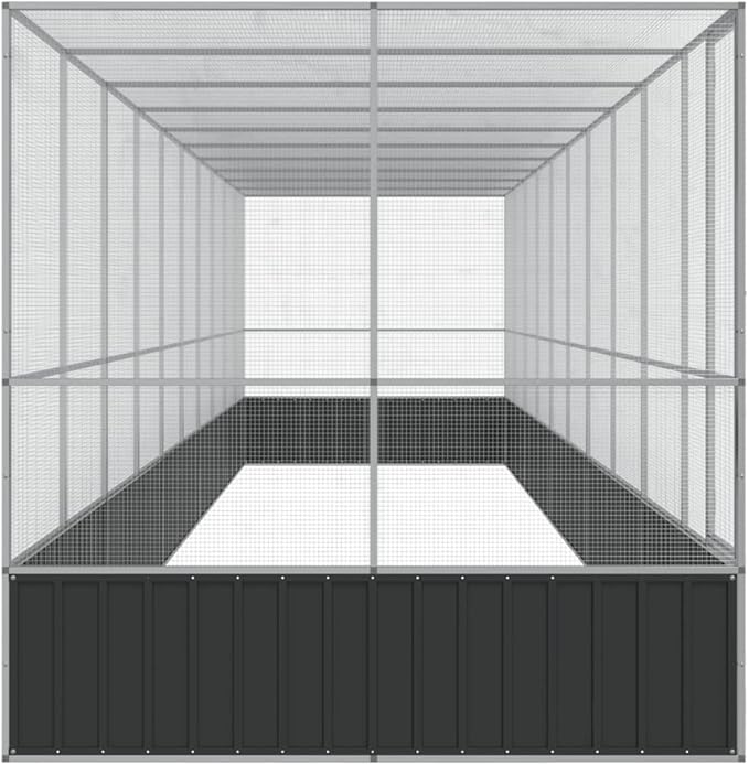 Large Metal Heavy Duty Walk-in Aviary Cage with Extension, Ample Activity Space Bird Cage with Lockable Door Also for Chickens and Rabbits, Silver 409.1"x81.5"x83.5" Steel,-415