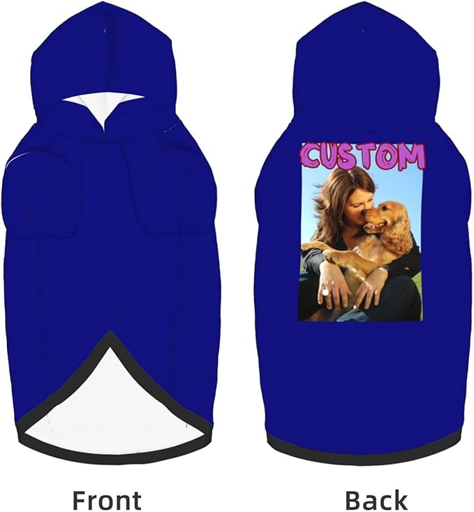 Custom Dog Hoodie with Your Design Soft & Warm Personalized Picture Logo Text Name Dog Clothes for Puppy Sweatshirt Hooded for Small Medium Large Dogs Girl/Boy Cats Pets Deepblue