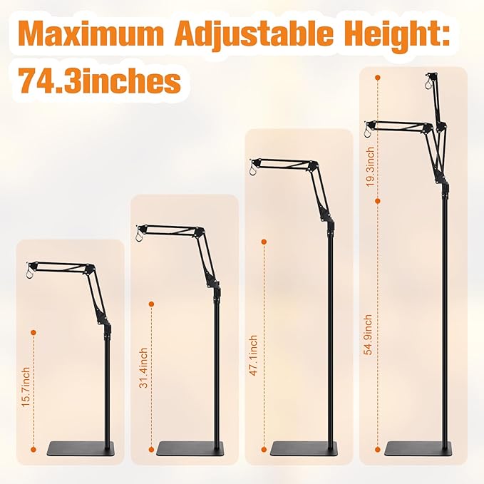 DXOPHIEX Dual Reptile Lamp Stand Reptile Light Stand with Two Flexible Brackets, Height Adjustable (15.7 inch to 74.3 inch) for Hanging Heat Lamp Holder and Light Fixture