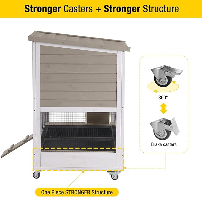 Aivituvin Upgrade Rabbit Cage Indoor Bunny Hutch with Run with Two Deeper No Leak Trays - 4 Casters Include for Outdoor (Mocca)