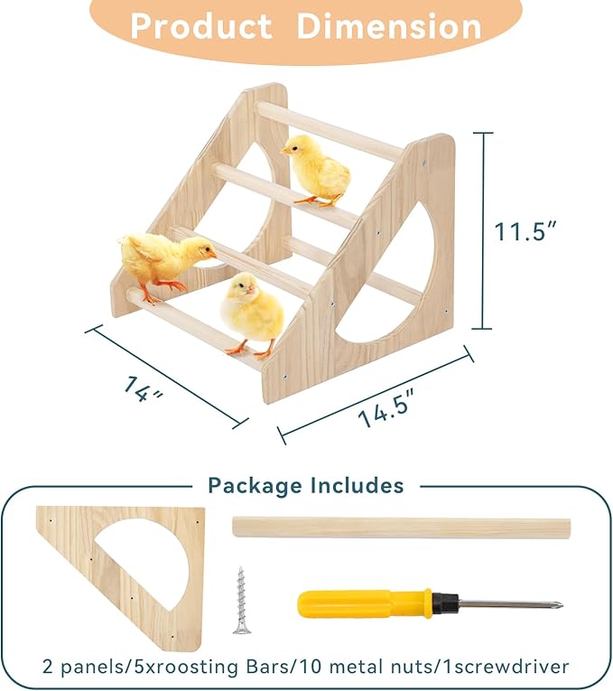 PETSFIT Chick Perch Prevent Rotation Design, Strong Wooden Chicken Roosting Bar, Easy to Assemble and Clean, Fun Toys for Chick Indoor/Outdoor Use