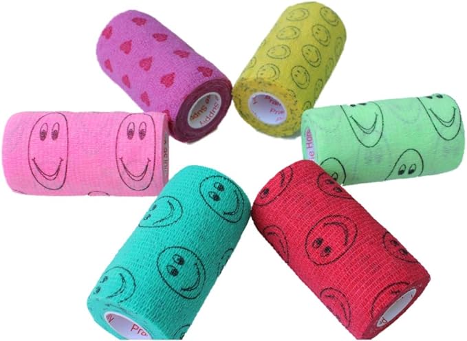Prairie Horse Supply 3 Inch Vet Wrap Tape Bulk (Assorted Paw Prints and Patterns) (Pack of 12) Self Adhesive Adherent Adhering Flex Bandage Grip Roll for Dog Cat Pet