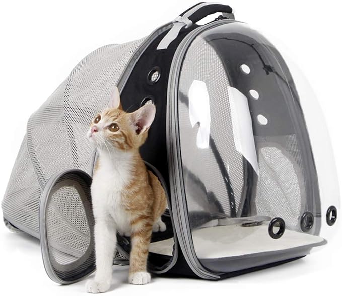 halinfer Back Expandable Cat Backpack Carrier, Fit up to 12 lbs, Space Capsule Bubble Window Pet Carrier Backpack to Carry and Transport Cat Bunny Small Puppy