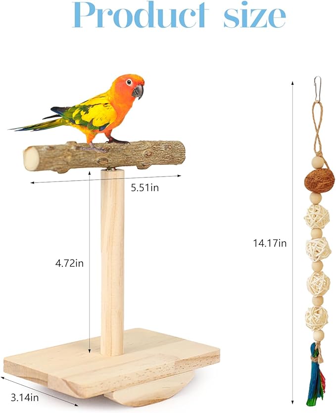 Bird Stand Perch Toy,Interactive Rocking Parakeet Toy and Perch, Wooden Exercise Wheel Cockatiel Toy, Intelligence Puzzle Enrichment Toys,Bird Playground Play Stands for Conure Budgie(B)