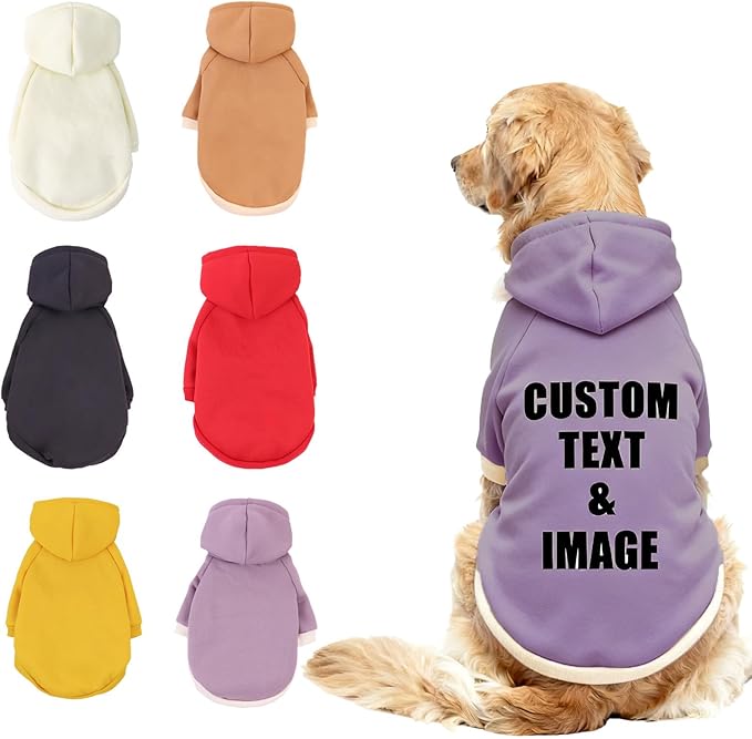 Custom Dog Hoodie, Personalized Sweatshirt with Photo Text Name Logo, Customized Hooded Sweater for Small Medium Large Dogs & Cats (Purple, X-Large)