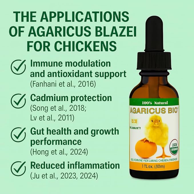 Agaricus Bio for Poultry (CX30) – Organic Herb Supplement for Healthy Chickens, Immune & Digestion Health Booster Drops, Prebiotics Water Additive for Laying Hens, Chicks & Backyard Chicken, 30 ml