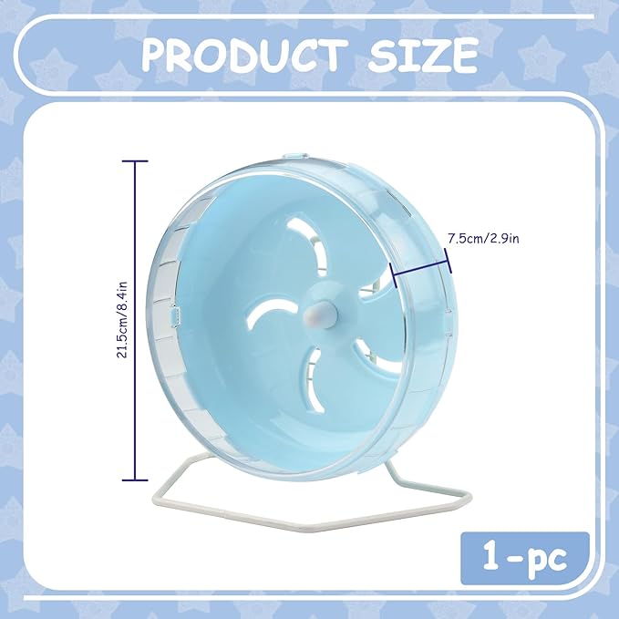 Blue 8.4" Silent Hamster Wheel with Height-Adjustable Stand, Quiet Spinning Hamster Exercise Wheels, Small Animal Chinchilla Running Toys Cage Accessories for Gerbils Mice Rats (Blue)