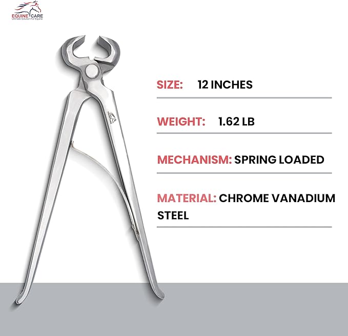 Equine Care Spring-Loaded Hoof Nippers – Chrome Vanadium Steel Farrier Tools | 10″ & 12″ Hoof Trimmers with Ergonomic Grip for Foals, Ponies, Miniature Horses, Donkeys, Goats & Livestock (12 inch)