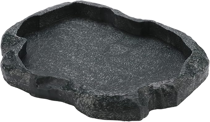 Ejoyous Reptile Rock Food Dish Water Bowl, Resin Terrarium Feeder Feeding Bowl for Tortoise Lizard Amphibian Hermit Turtles (M)