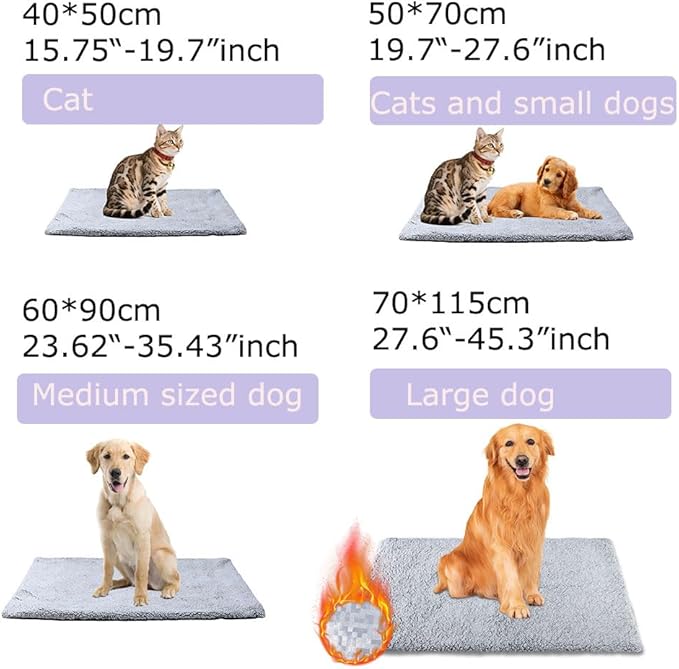 AIO Heated cat Bed Self Warming Cat Bed Self Heating Cat Dog Mat Advanced Grey Extra Warm Thermal Pet Pad for Indoor Outdoor Pets with Removable Cover Non-Slip Bottom Washable Non Electric