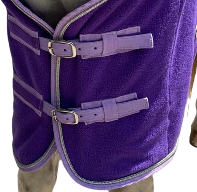Majestic Ally Anti Pill Fleece Horse Blanket/Sheet with Silver Braided Rope (Purple, 70)