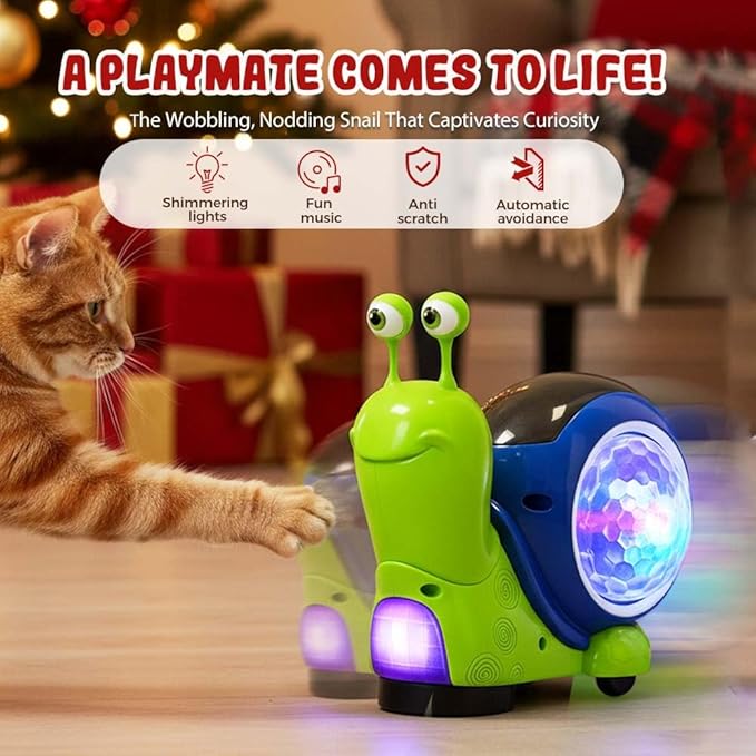 Luminous Electric Snail Toy,Glowing and Music Playing Crawling Snail Toys,Christmas Interactive Gifts for Dogs Cats (Light Brown/1pcs)