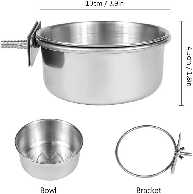 6 pcs Bird Feeding Dish Cups, Parrot Stainless Steel Food Bowl Cage Water Feeder with Clamp Holder for Parrots Cockatiel Budgies Lovebird Parakeet Feeding Cups with 6 Spoon