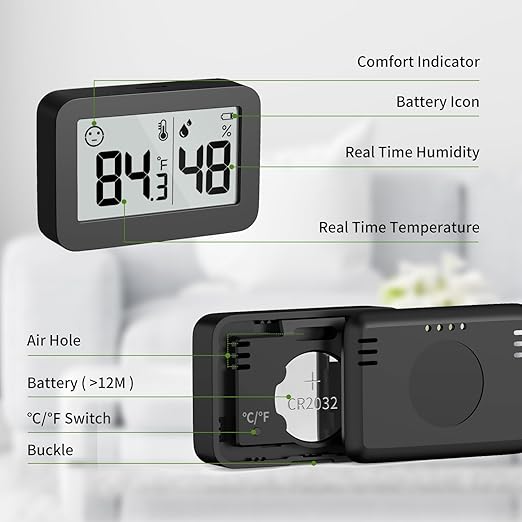 DOOMAY Mini Hygrometer Indoor Thermometer, Humidity Gauge with ℃/℉ Switch, Humidity Meter Digital Temperature Monitor for Greenhouse Babyroom Cellar Reptile Incubator Closet (4)