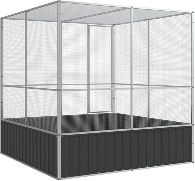 Steel Aviary Silver, Steel Bird Cage, Outdoor Aviary Parrot Cage Wide Flight Metal Birdcage, 83.1"x81.5"x83.5" Steel,-82
