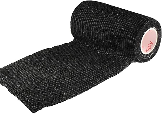 Vet Wrap Tape (Black) (2 Pack) (3 Inch x 15 feet) Self Adhesive Adherent Adhering Cohesive Flex Self Stick Bandage Grip Roll Dog Cat Pet Horse