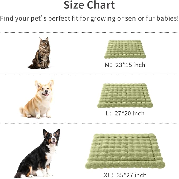 Cat Beds for Indoor Cats Faux Fur Pet Mat Cute Kitten Plush Bed with Non-Slip Bottom for Carriers/Sofa Dog & Puppy Friendly 27 x 20 Inch Large Green