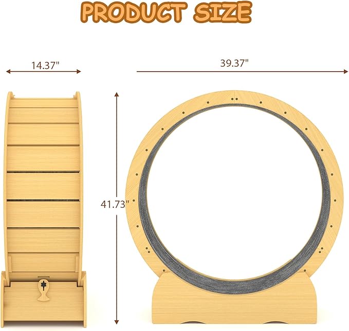 KEIKI 42" Cat Exercise Wheel for Indoor Cats, Large Quiet Treadmill Wheel with Detachable Carpeted Runway, Solid Wood Sturdy Running Wheel for Training & Play, Indoor Cat Wheel, Acacia Wood