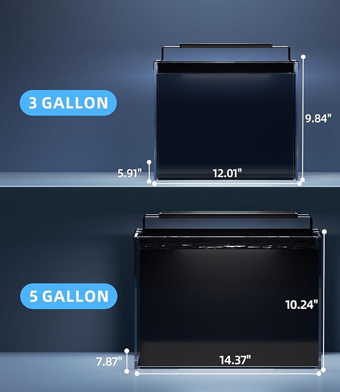 3 Gallon Fish Tank Aquarium Kit with Filter, Heater, LED Light with Timer, Siphon Vacuum Cleaner, Lid, Self-Cleaning Glass Rimless Betta Tank