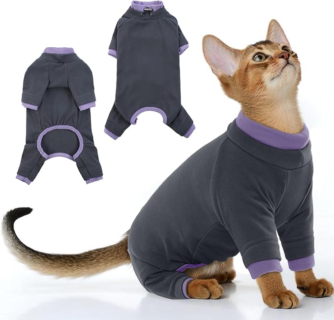 PUMYPOREITY Sticky Hair Cat Clothes, Prevent Hair Loss Cat Pajamas, Soft Cat Sweaters for Cats Only, Cat Hair Sticky Onesie, Cat Recovery Suit After Surgery, Black, L