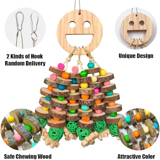 Large Parrot Toys, Multi-Color Wooden Block with Halloween Shape Bird Chewing Toy for Macaws, Cockatoos, African Grey and Large Medium Birds