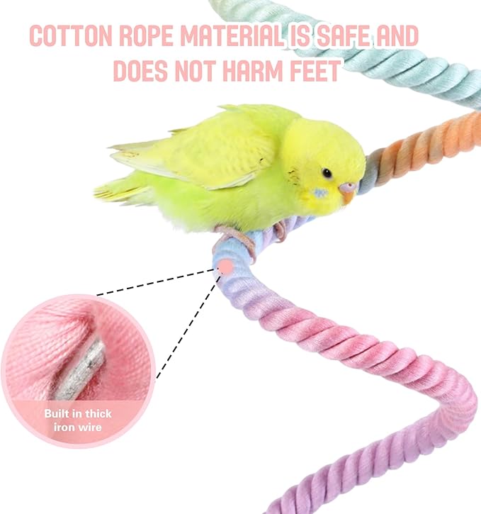 2pcs Gradient Colorful Bird Rope Perch Stand,Hanging Bird Rope Perch Stand Extra Long Gradient Color Swing,Double-Layer Bird Swing,Bendable Climbing,Parakeet Lovebirds Budgies Play(59'',10''E)
