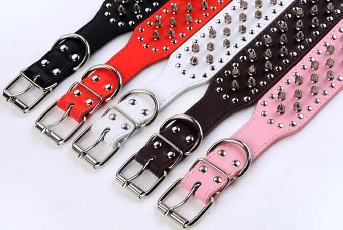 Serijoars Spiked Studded Dog Collar, PU Leather Dog Collar, Adjustable Pet Collars for Medium or Large Breed Pet (M, Leopard)