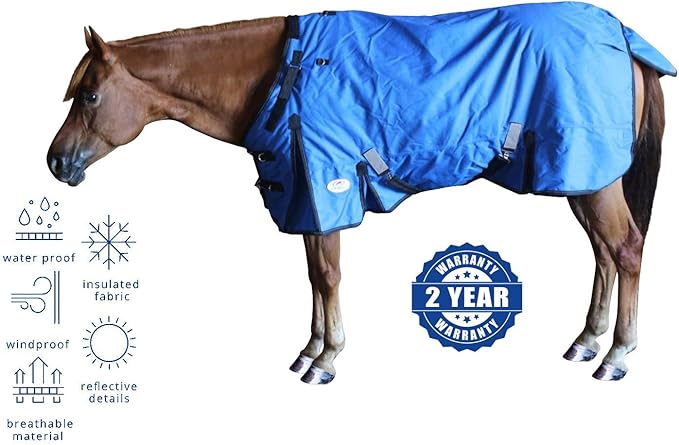 Derby Originals Nordic Tough 1200D Ripstop Waterproof Reflective Winter Horse Turnout Blanket 300g Heavy Weight, Royal Blue, 84"