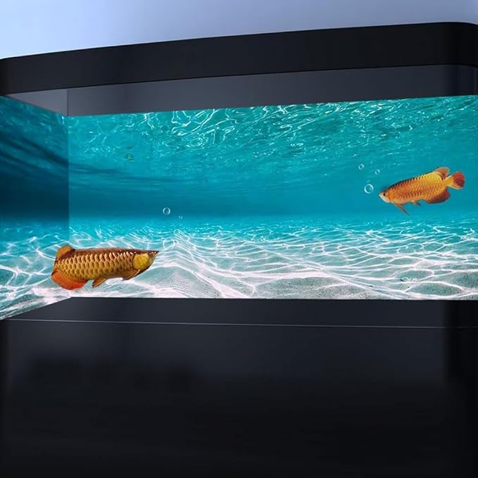 24X12IN Natural Undersea Aquarium Background, Undersea Beach Fish Tank Background, with 8 EVA Double-Sided Tape