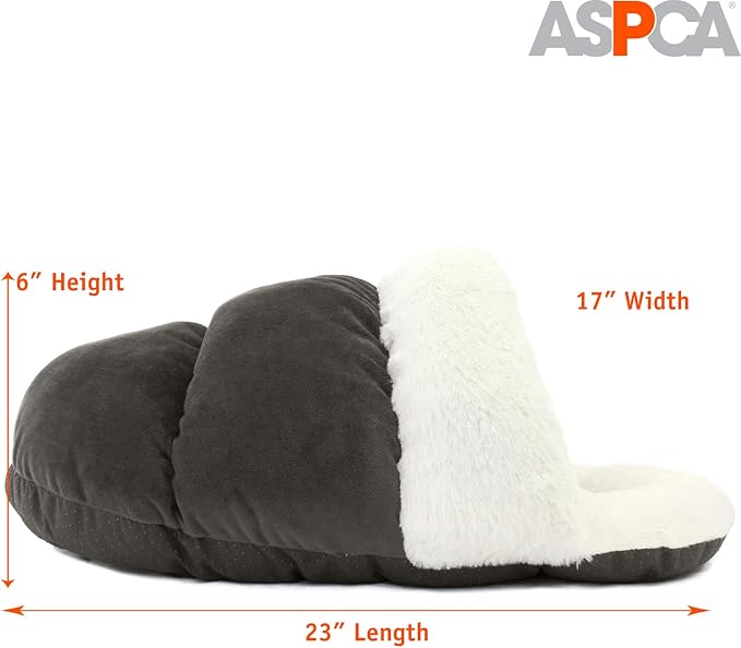 ASPCA Cat Cave Bed, Cozy Slipper for Indoor Pets, for Adults and Kittens, Gray Solid, 23' x 17" x 6"