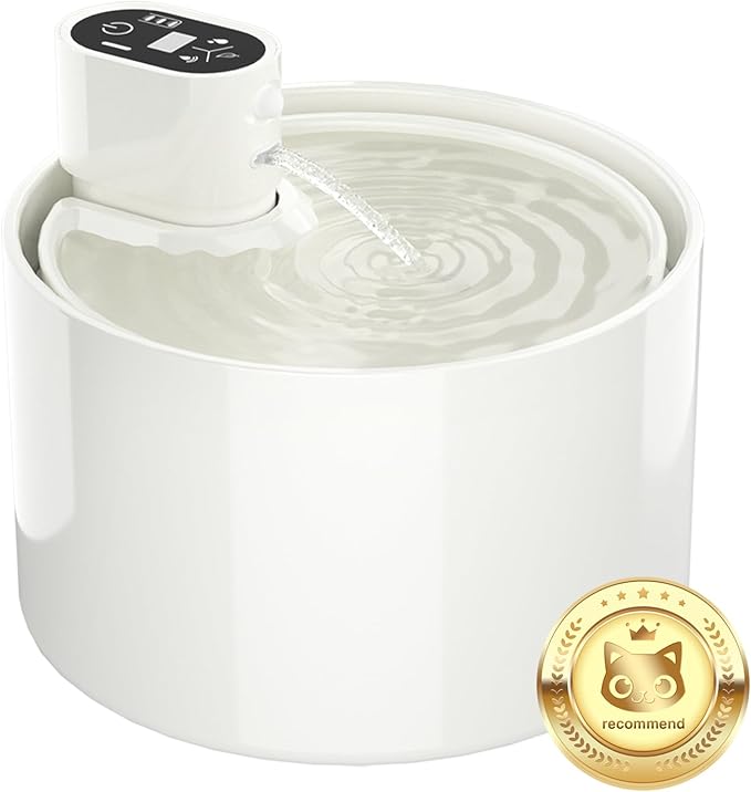 Ceramic Cat Water Fountain,Cat Water Fountain Cordless Automatic with 4 Filter for Cats, Dogs, Multiple Pets