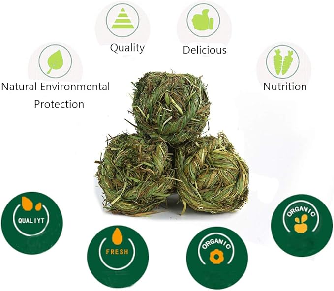Rabbit Chew Ball Timothy Grass Grinding Small Animal Activity Play Chew Toys for Bunny Rabbits Hamster Guinea Pigs Gerbils (5 PCS)