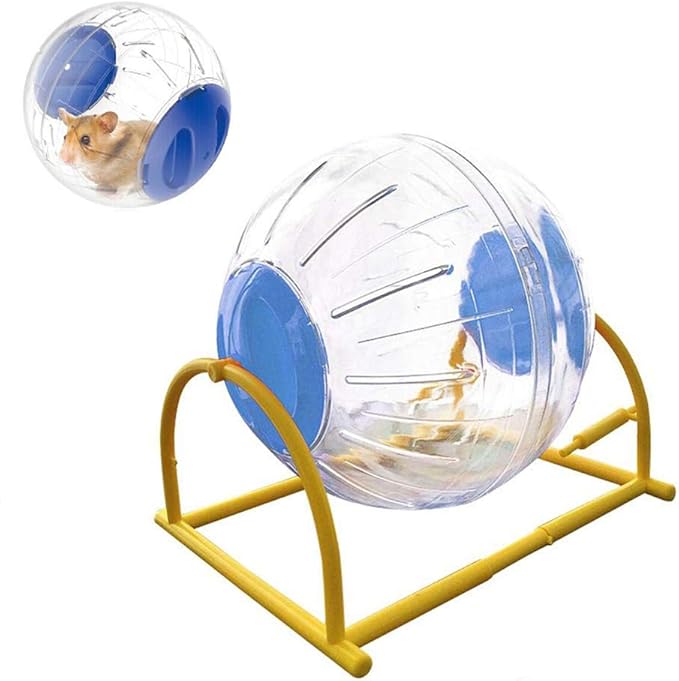 Hamster Exercise Ball Silent Hamster Wheel Small Animals Transparent Ball for Dwar Rat Relieves Boredom and Increases Activity (6inch with Stand, Blue)