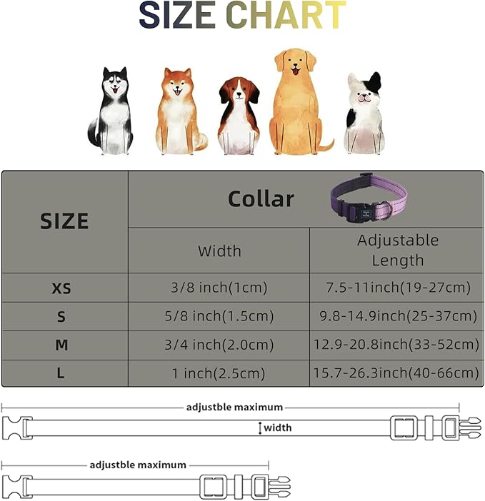 Roses&Poetry Dog Collars for Medium Dogs, Adjustable Durable Pet Reflective Dog Collar for Small Medium Large Dogs(Lightpurple-M)