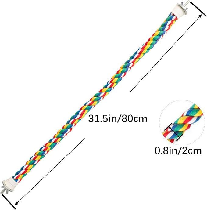 Bendable Fun Climbing Bird Cotton Rope Perch, Colorful Bungee Toy for Parrot, Bird Cage Accessories (31.5'' Metal Nut)