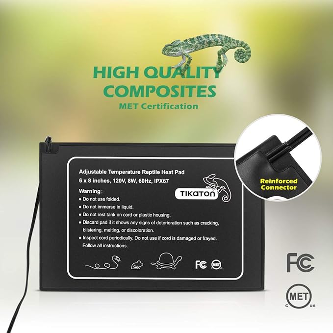 Tikaton Reptile Heat Pad - Adjustable Temperature Under Tank Heater for 10-20gal/30-40gal Tank, Terrarium Heat Mat for Turtle/Snake/Lizard/Frog/Spider/Plant Box