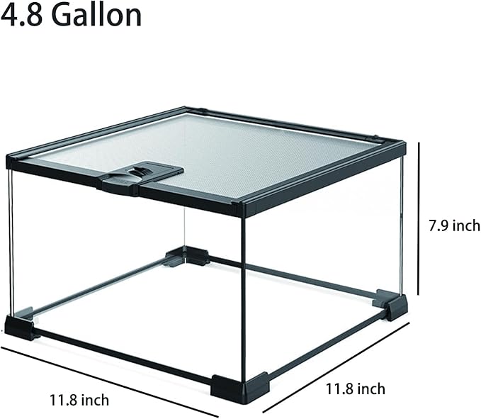 Reptile Terrarium Tank, Glass Reptile Vivarium, Sliding Mesh Cover, for Lizards, Horned Frogs, Snakes, Spiders, Turtle (M, 4.8Gal (12"x12"x7.8"))