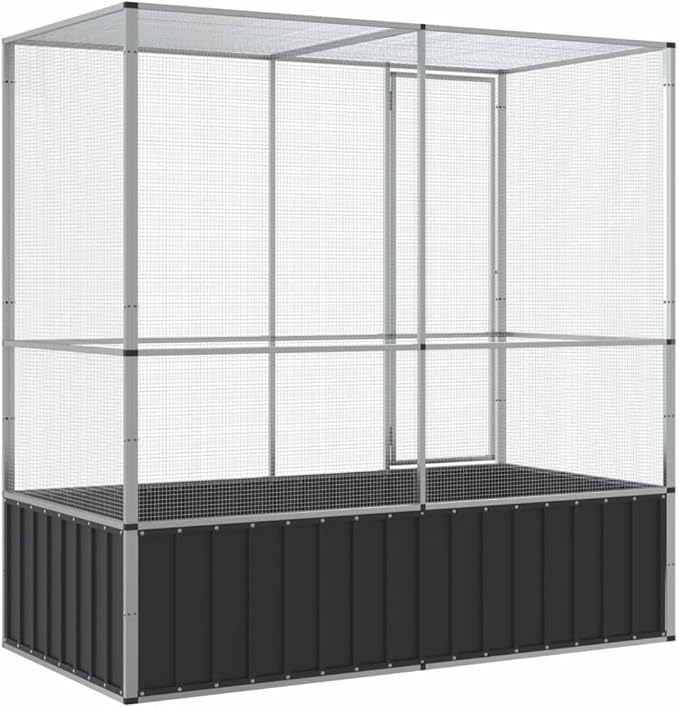 Steel Aviary Silver, Steel Bird Cage, Outdoor Aviary Parrot Cage Wide Flight Metal Birdcage, 82.9"x42.1"x83.5" Steel,-81