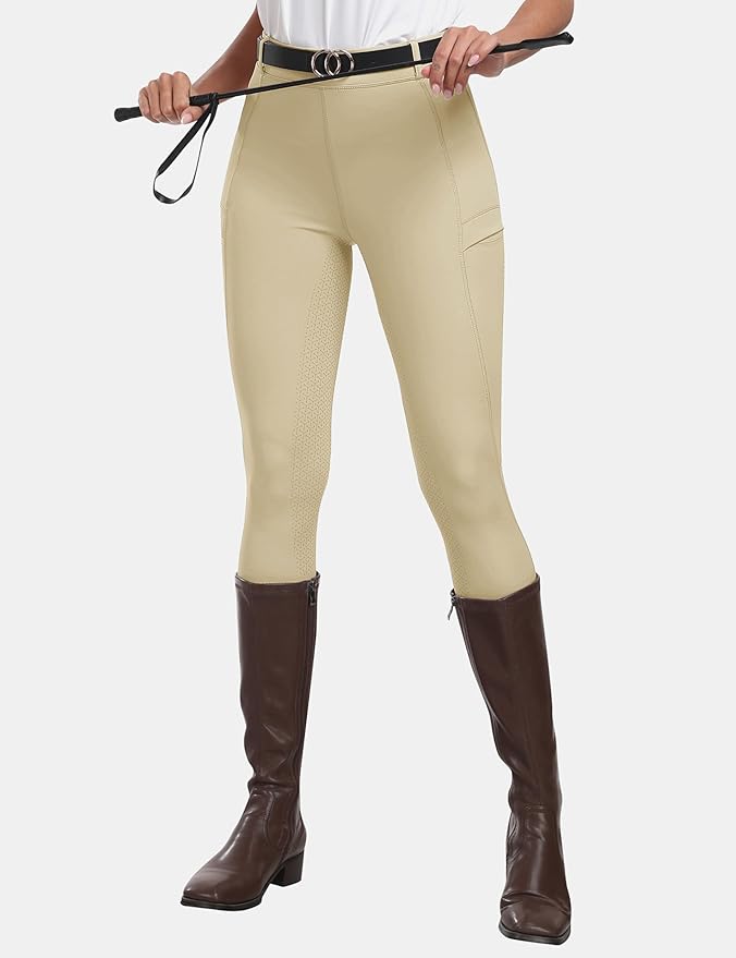 MoFiz Women's Silicone Full Seat Horse Riding Pants Zipper Pockets Equestrian Breeches Riding Tights