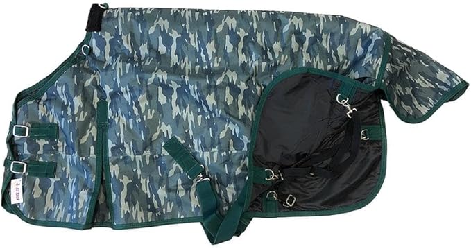 AJ Tack 1200D Waterproof Winter Pony Blanket - 300g Heavyweight Turnout with Fleece Collar, Shoulder Gussets & Tail Flap - Camouflage 56"
