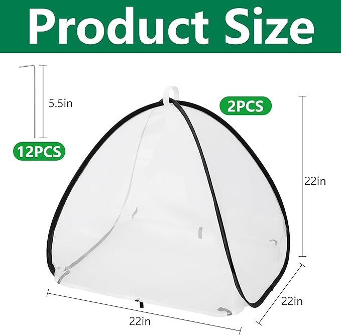 2 Pcs Pop Up Insect Barrier Plant Cover Tent, 22 x 22 x 22 Inch Foldable Garden Plant Protectors Mesh Enclosure, Garden Net Cage Bird Insect Guard Cover for Protecting Plants Fruits Vegetables