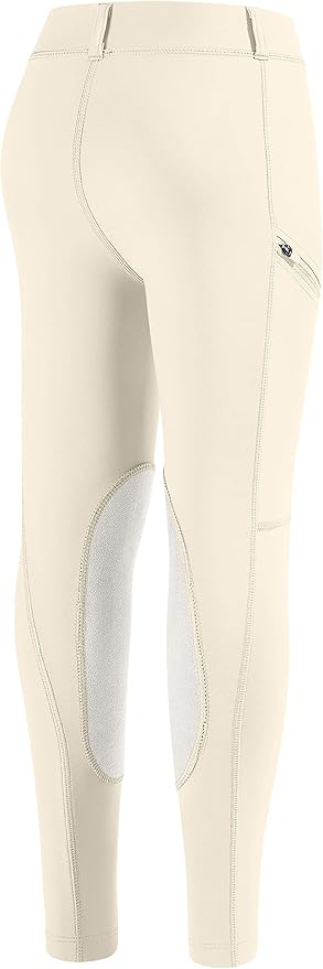 SANTINY Girls Horse Riding Pants with Zipper Pockets Kids Stretchy Equestrian Breeches Knee-Patch Youth Schooling Tights