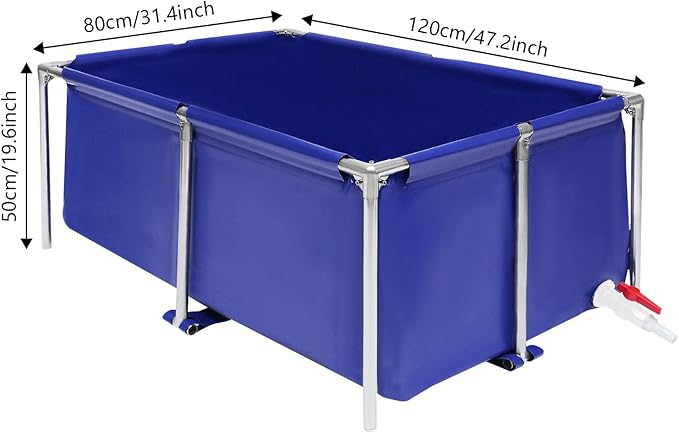 Canvas Fish Pond with Drain Valve, 47.2 * 31.4 * 19.6Inch Foldable Fish Pond, Outdoor Aquaculture Breeding Tank,Aquarium Water Tank Ornamental Swimming Pool for Koi, Lobster, Shrimp
